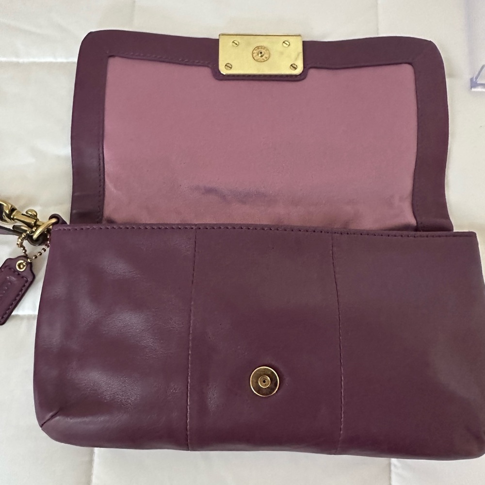 Coach Plum Leather Wristlet with Gold Accents - Picture 9 of 13